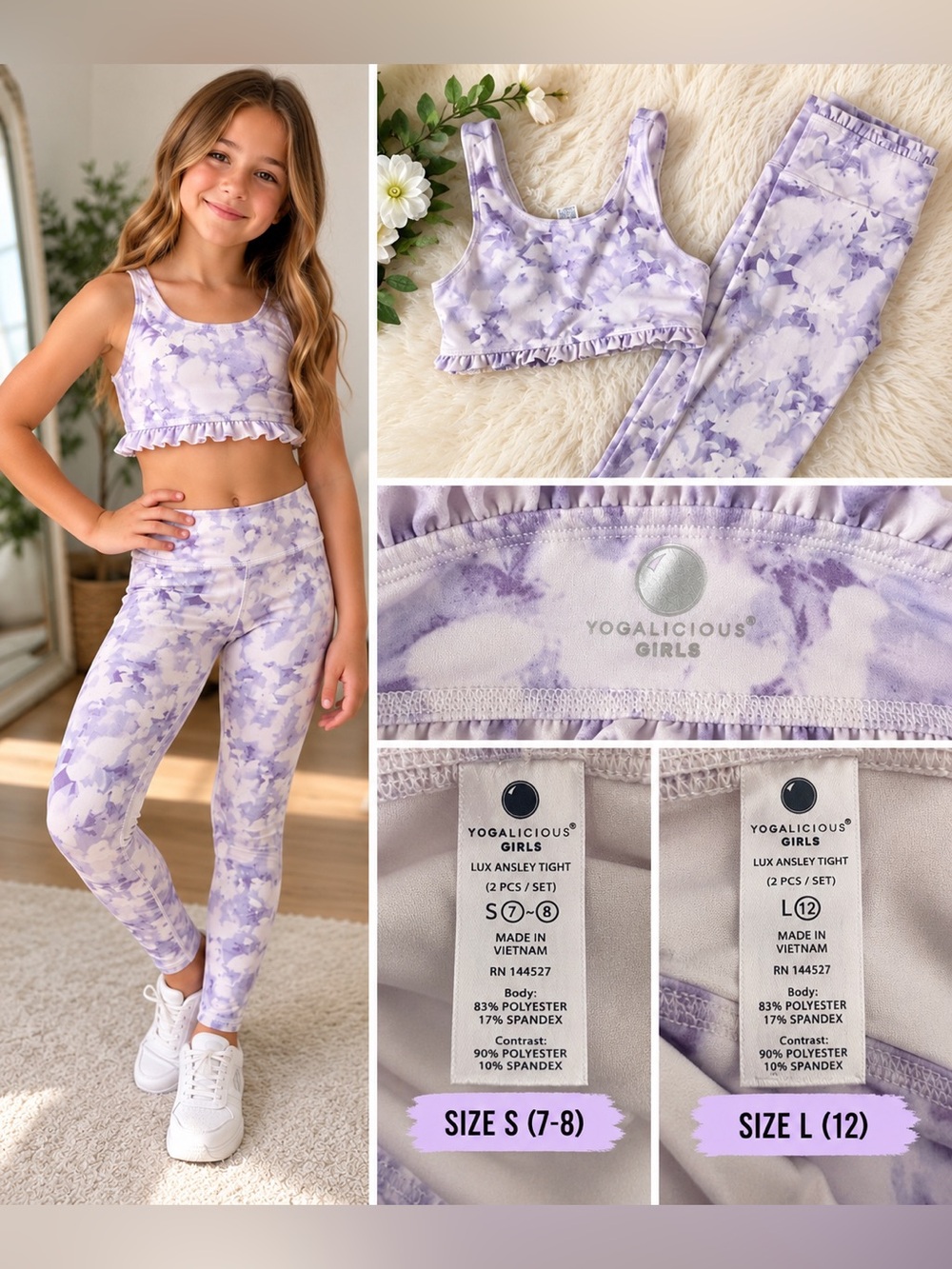 Yogalicious Lilac Tie-Dye Ruffle Two-Piece set